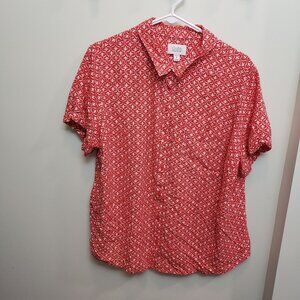 Croft and Barrow Button Down Red Short Sleeve Blouse Shirt Size 1x